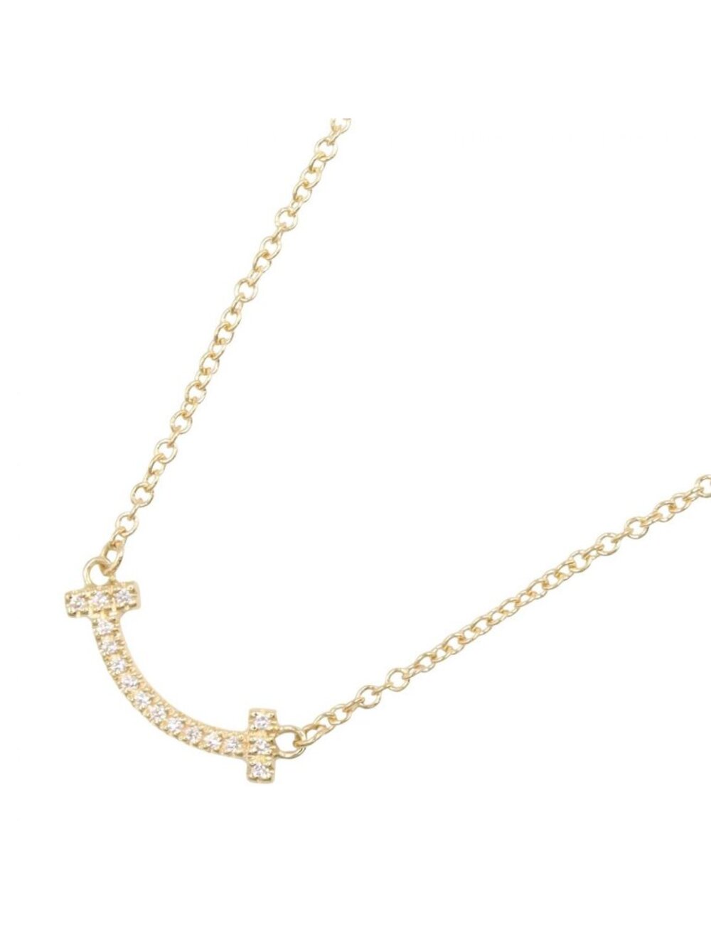 Tiffany & Co Necklace T Smile Mini Diamond 40.5 45.5 18k